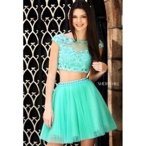 Sherri Hill SKIRT ONLY Mint Green/Teal Tulle Formal Mini W/Gemstones Size XS/S